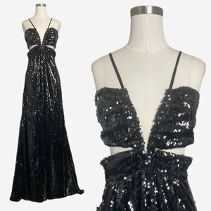 BCBGMAXAZRIA NWT Giacomo Black fully sequin cut out evening gown formal prom S